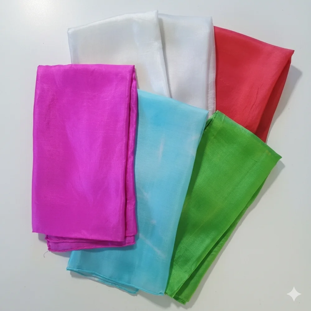 Silk 6 Pc. Handkerchief Lot Vintage Red White Green Blue Pink Japan Hand Rolled